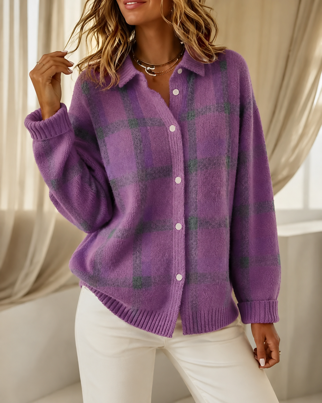 Novira - Checked Knit Sweater