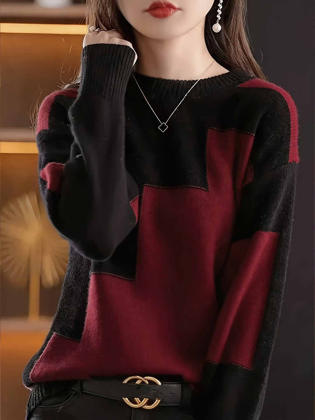 Novira - Colour Block Knit Pullover Sweater