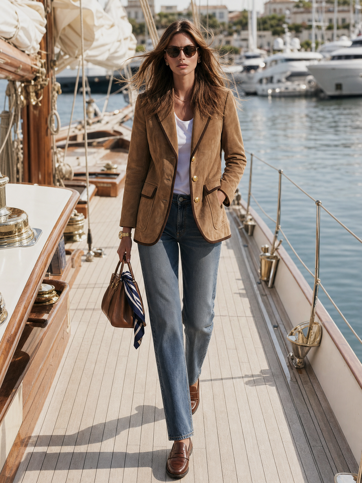 Relani - Contrast-Trim Faux Suede Blazer