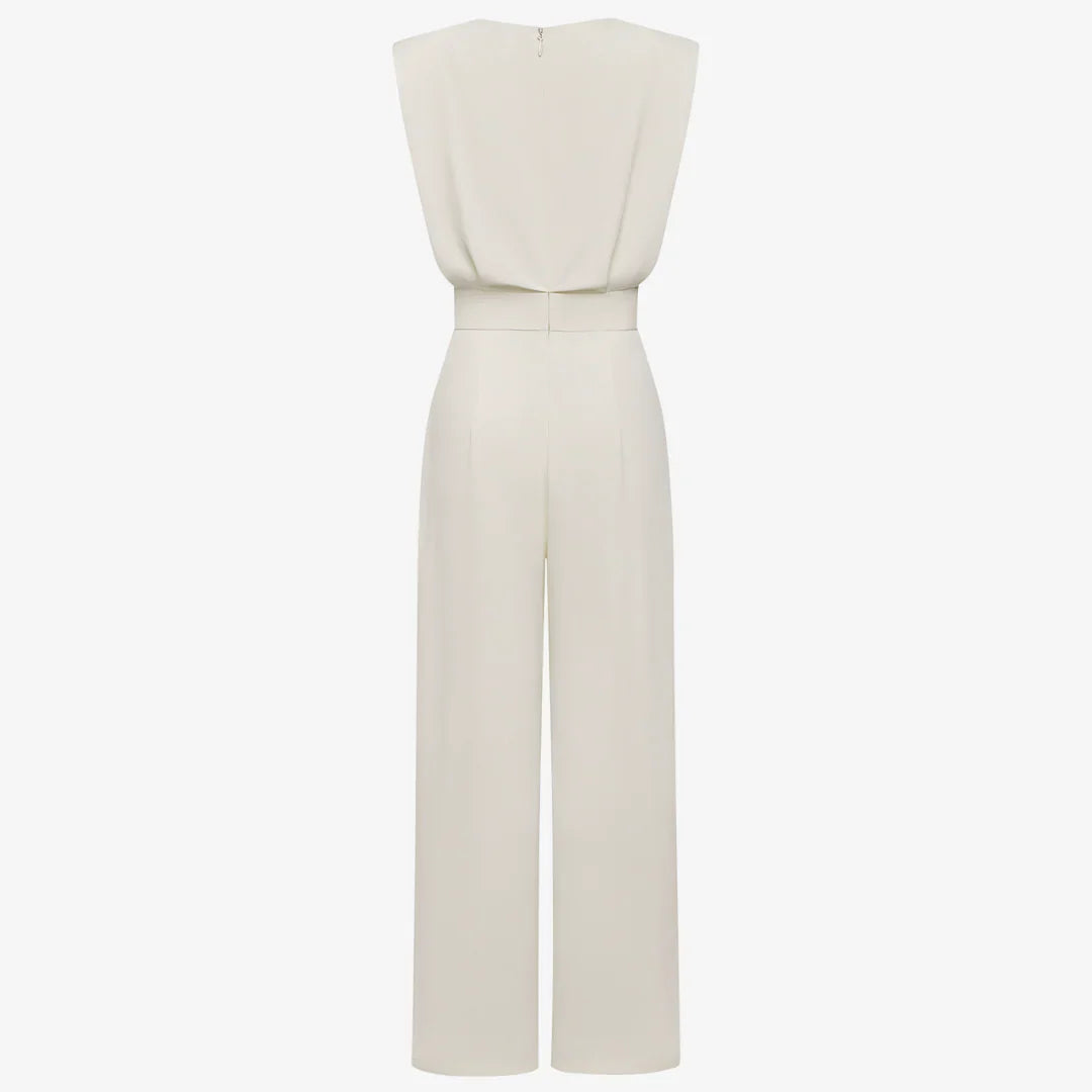 Neraya - Padded-Shoulder Stretch Weave Jumpsuit