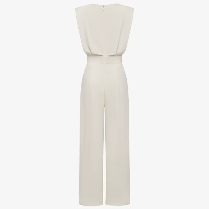 Neraya - Padded-Shoulder Stretch Weave Jumpsuit