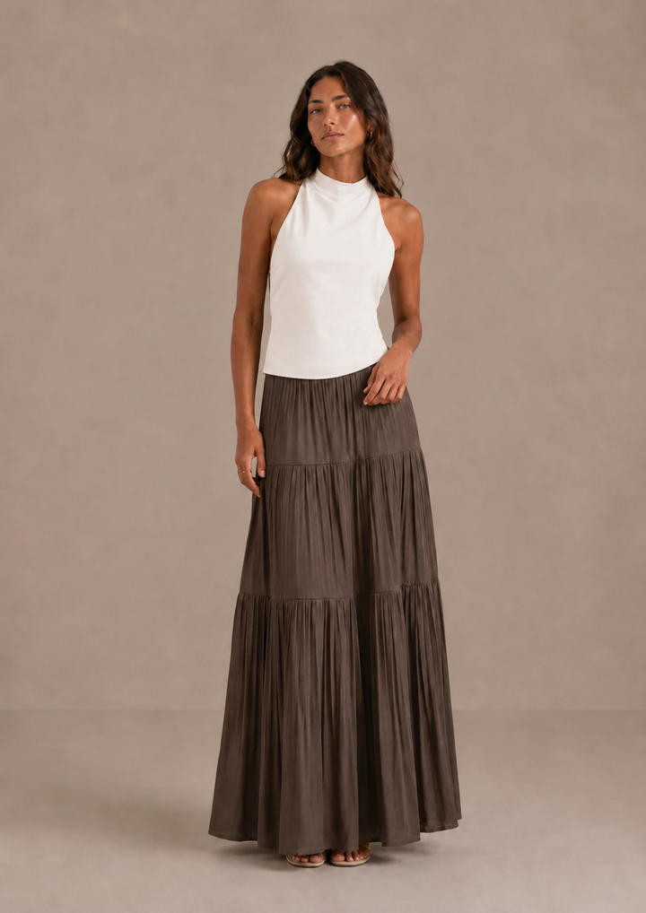 Noreli - Layered Woven Maxi Skirt