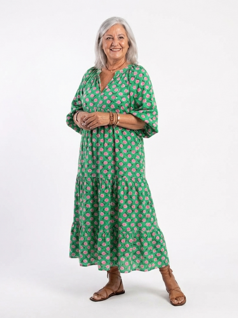 Kelora - Tiered Floral Print Midi Dress