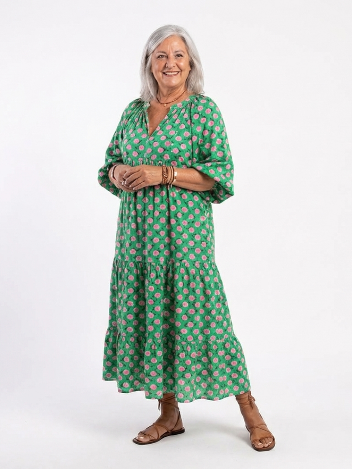 Kelora - Tiered Floral Print Midi Dress
