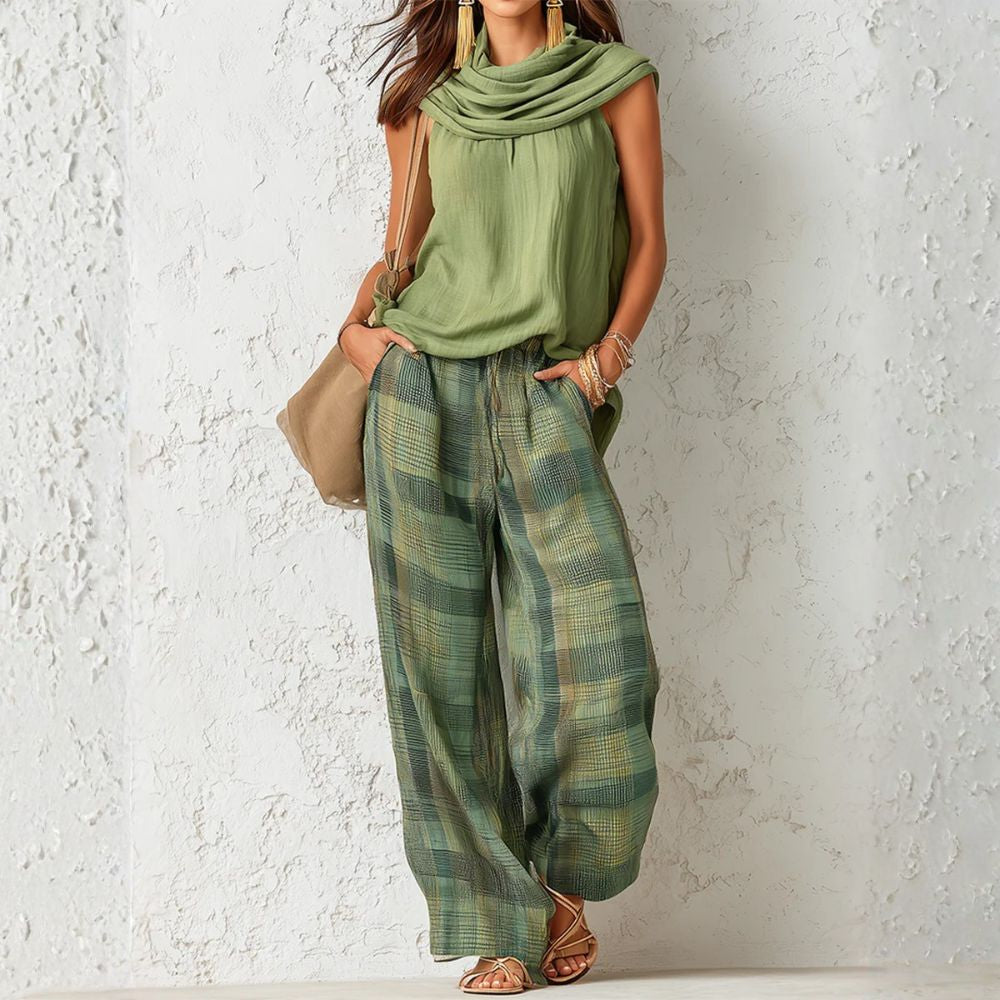 Kareli - Waterfall Neckline Cotton-Linen Set
