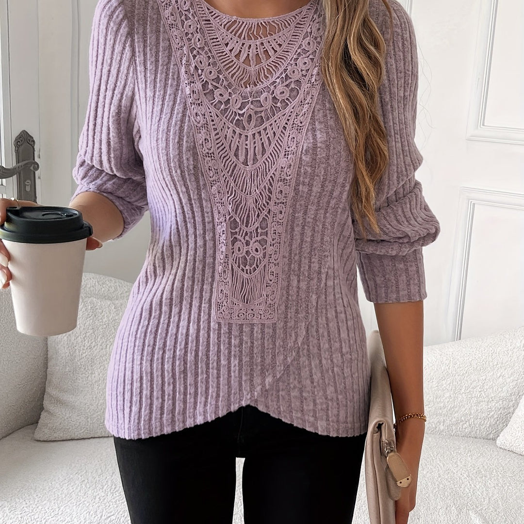 Nivara - Lace-Trim Round Neck Knit T-Shirt