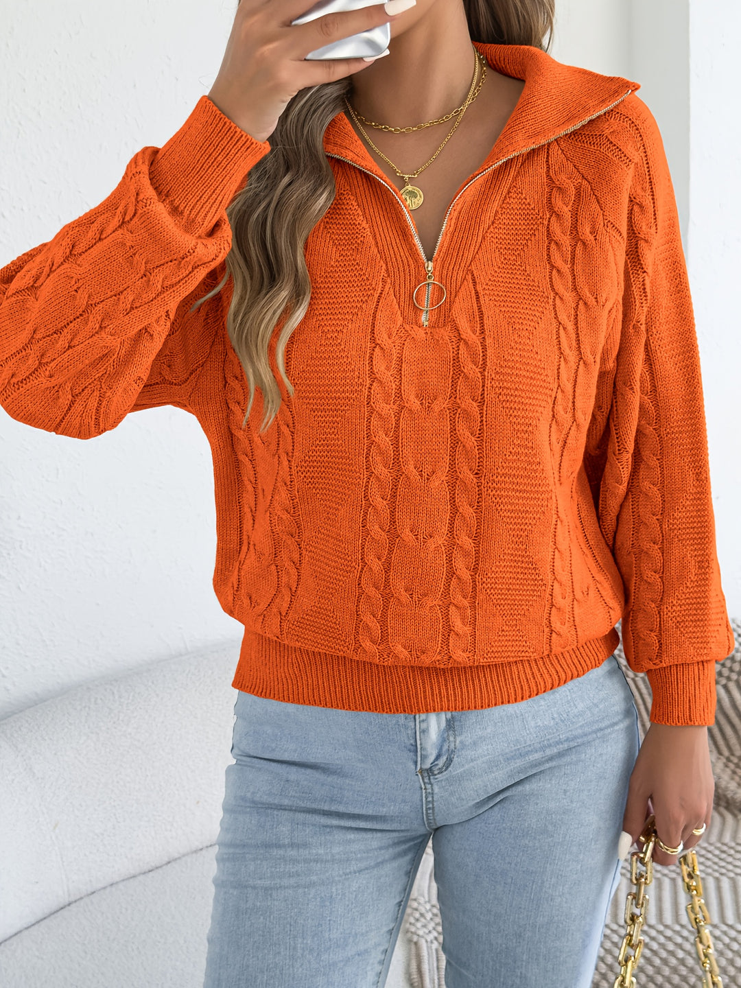 Mevira - Lantern-Sleeve Knit Pullover Sweater