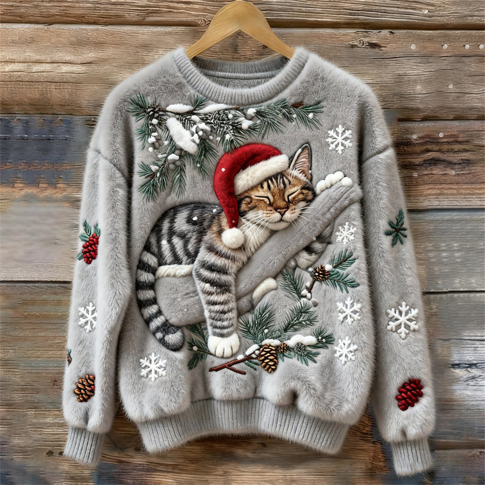 Velira - 3D Cat Applique Pile Knit Jumper