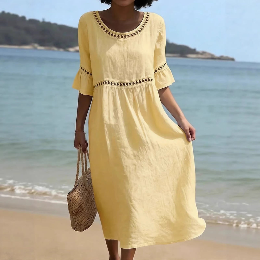 Lunira - Lace-Inset Cotton-Linen Midi Dress
