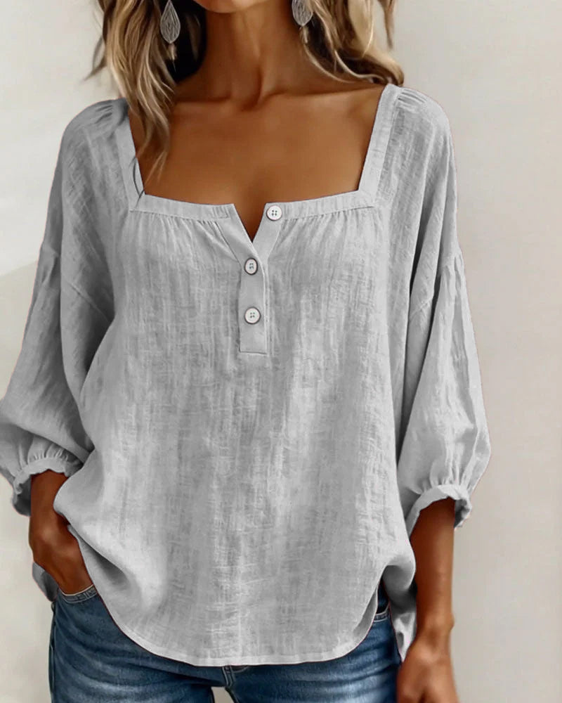 Sivara - Square Neck Cotton-Linen Blouse