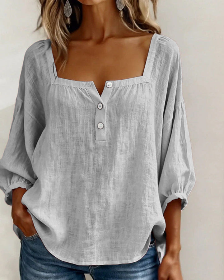 Sivara - Square Neck Cotton-Linen Blouse