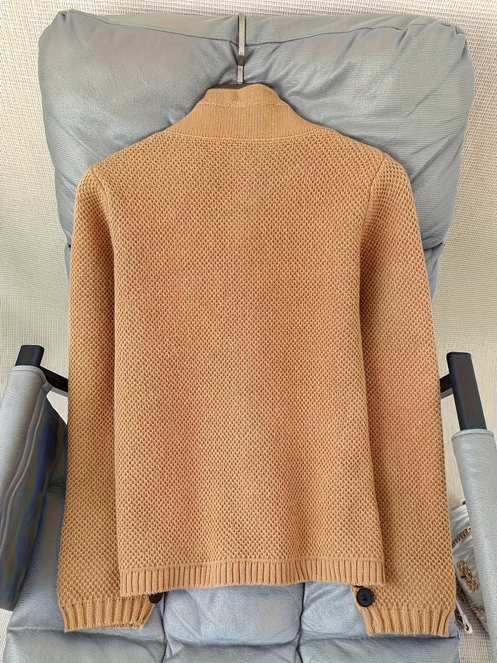 Avenya - Stand Collar Knit Sweater Top Coat
