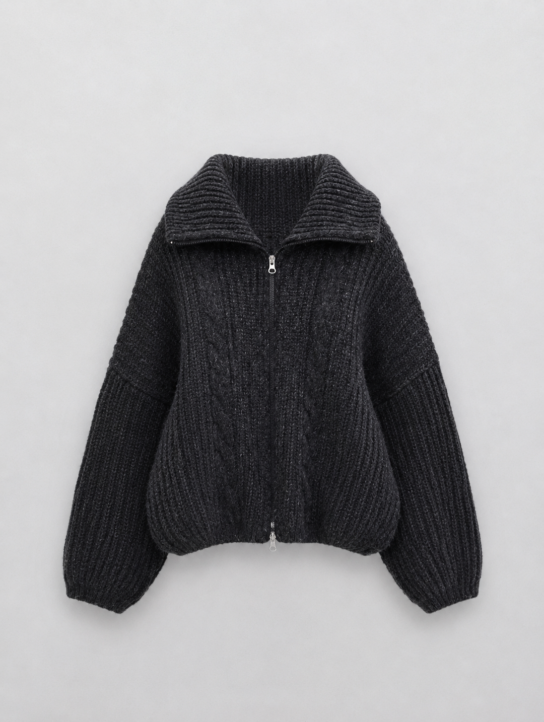 Velira - Zip-Front Cable Knit Cardigan