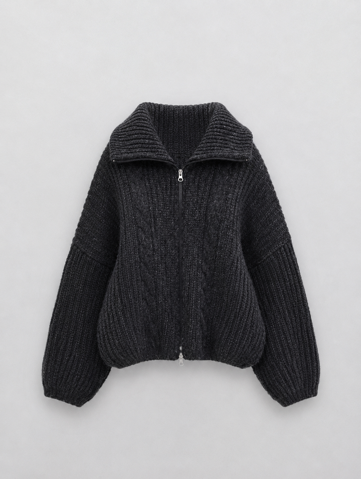 Velira - Zip-Front Cable Knit Cardigan