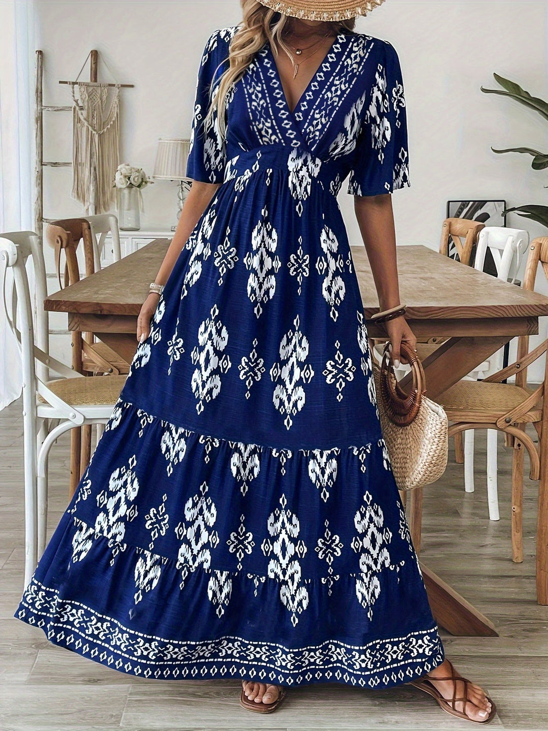 Nalira - V-Neck Printed Maxi Dress