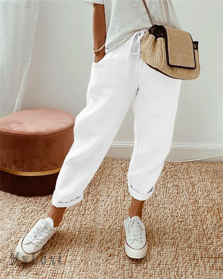 Mevra - Straight-Leg Linen-Cotton Trousers