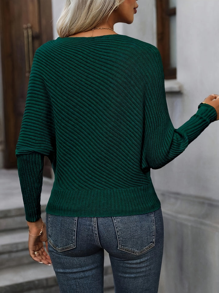 Mireva - Batwing Sleeve Rib Knit Pullover Sweater