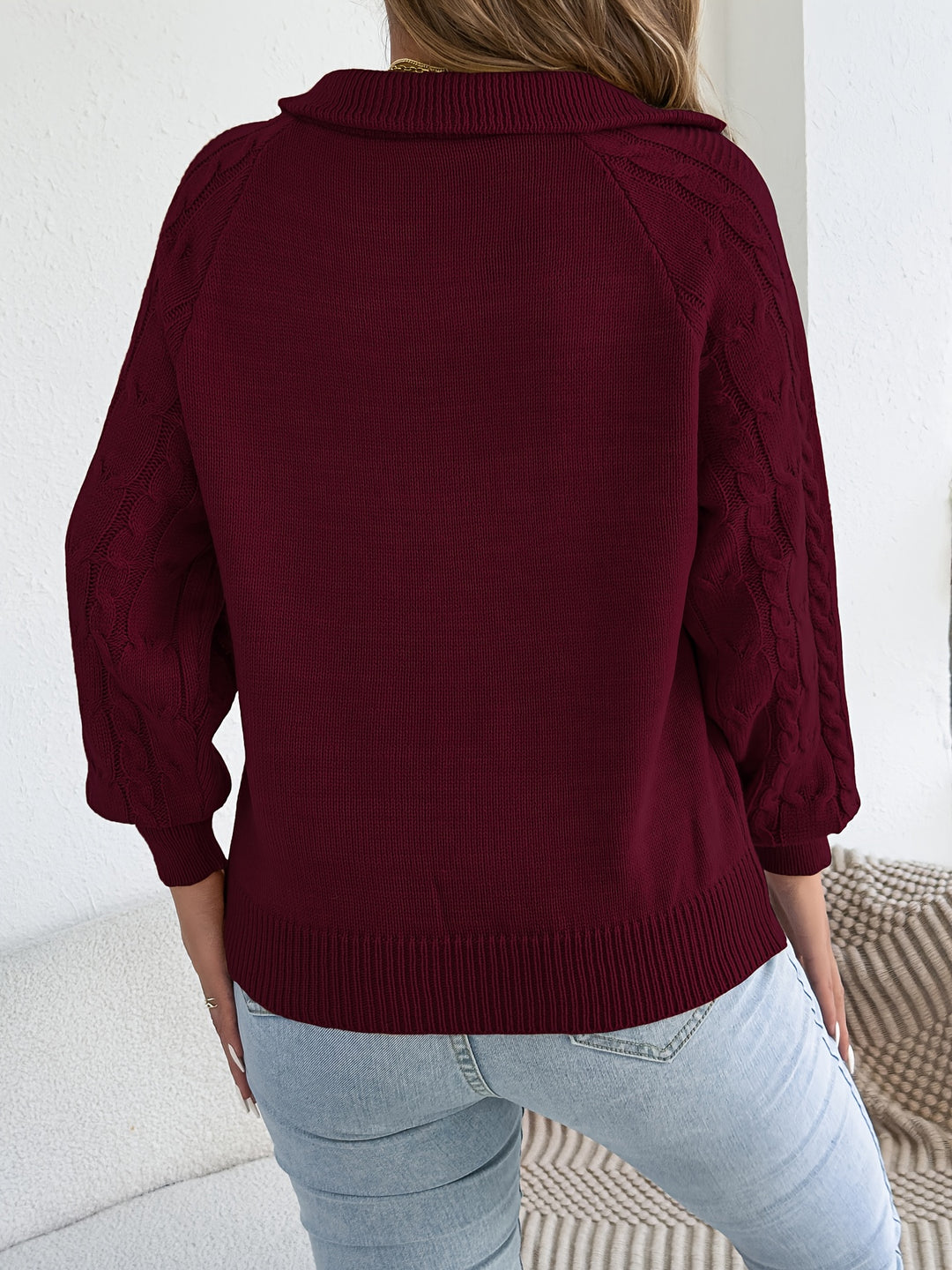 Mevira - Lantern-Sleeve Knit Pullover Sweater
