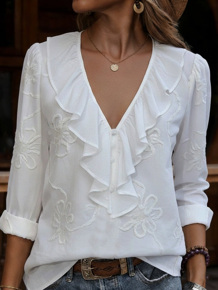 Virela - Embroidered Floral Cotton Shirt