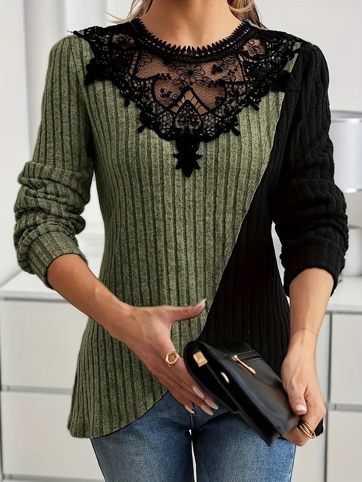Rilena - Contrast Lace Patchwork Knit Sweater