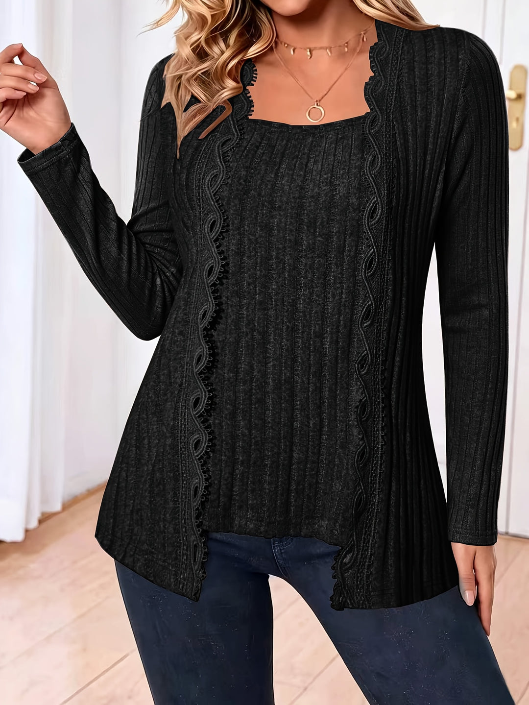 Zirela - Layered Look Stretch Knit Top
