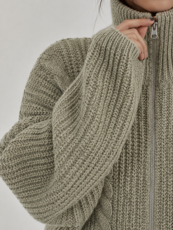 Velira - Zip-Front Cable Knit Cardigan