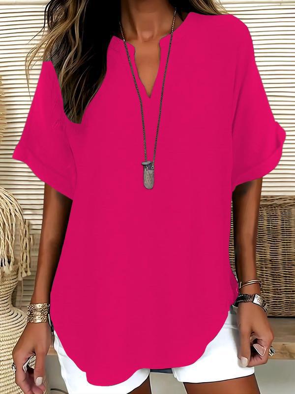 Arlise - Notched-Neck Plain-Weave Blouse