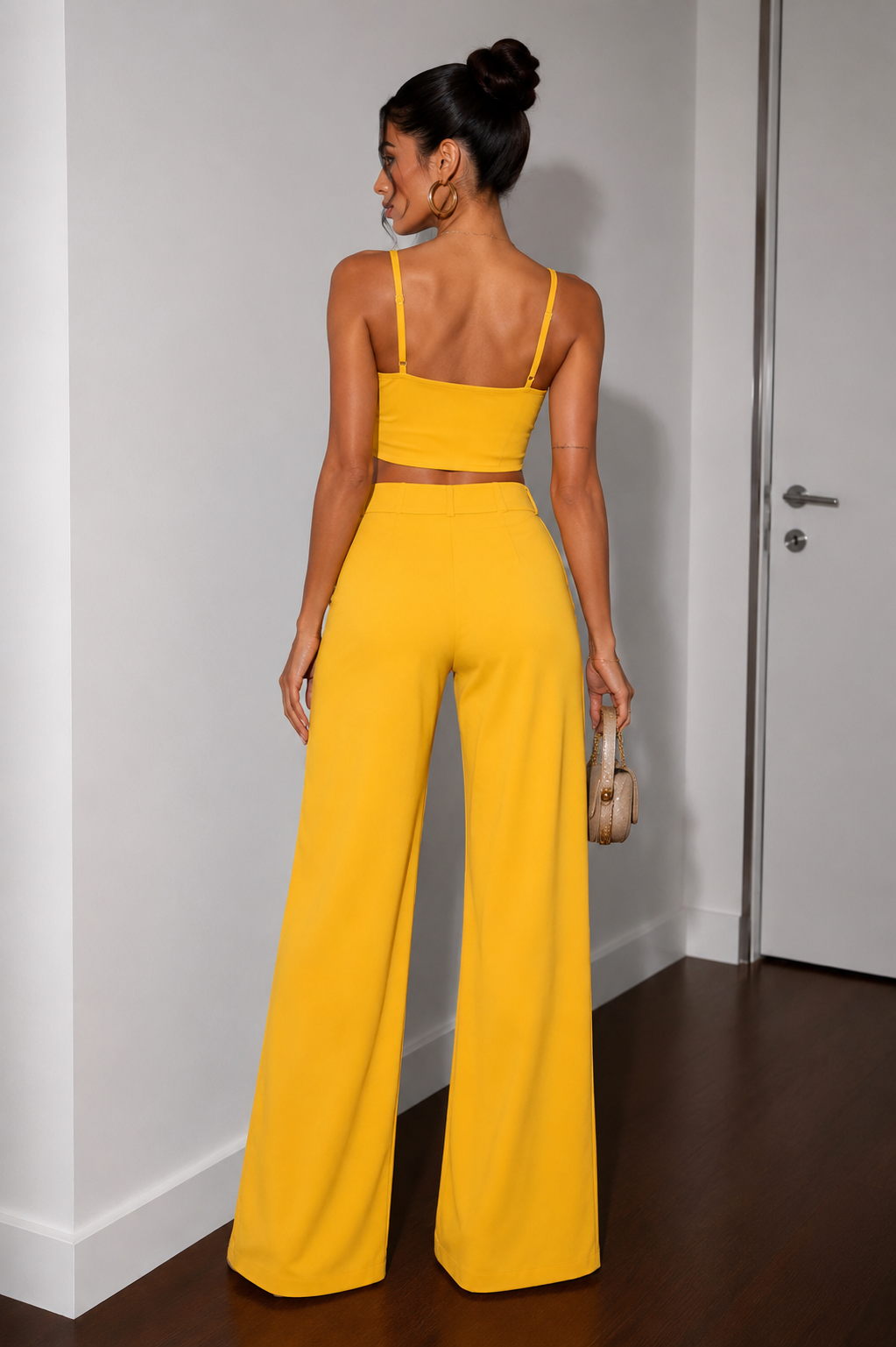 Alyra - Tie-Waist Draped Palazzo Trouser Set