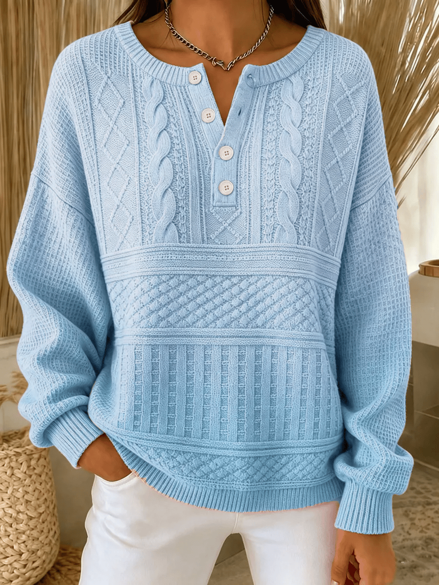 Nolira - Allover Print Cotton Henley Shirt