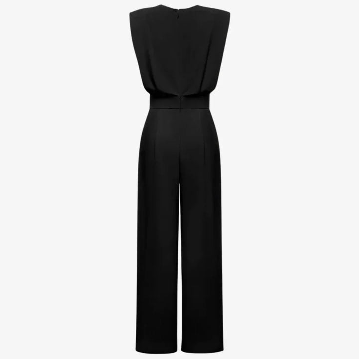 Neraya - Padded-Shoulder Stretch Weave Jumpsuit
