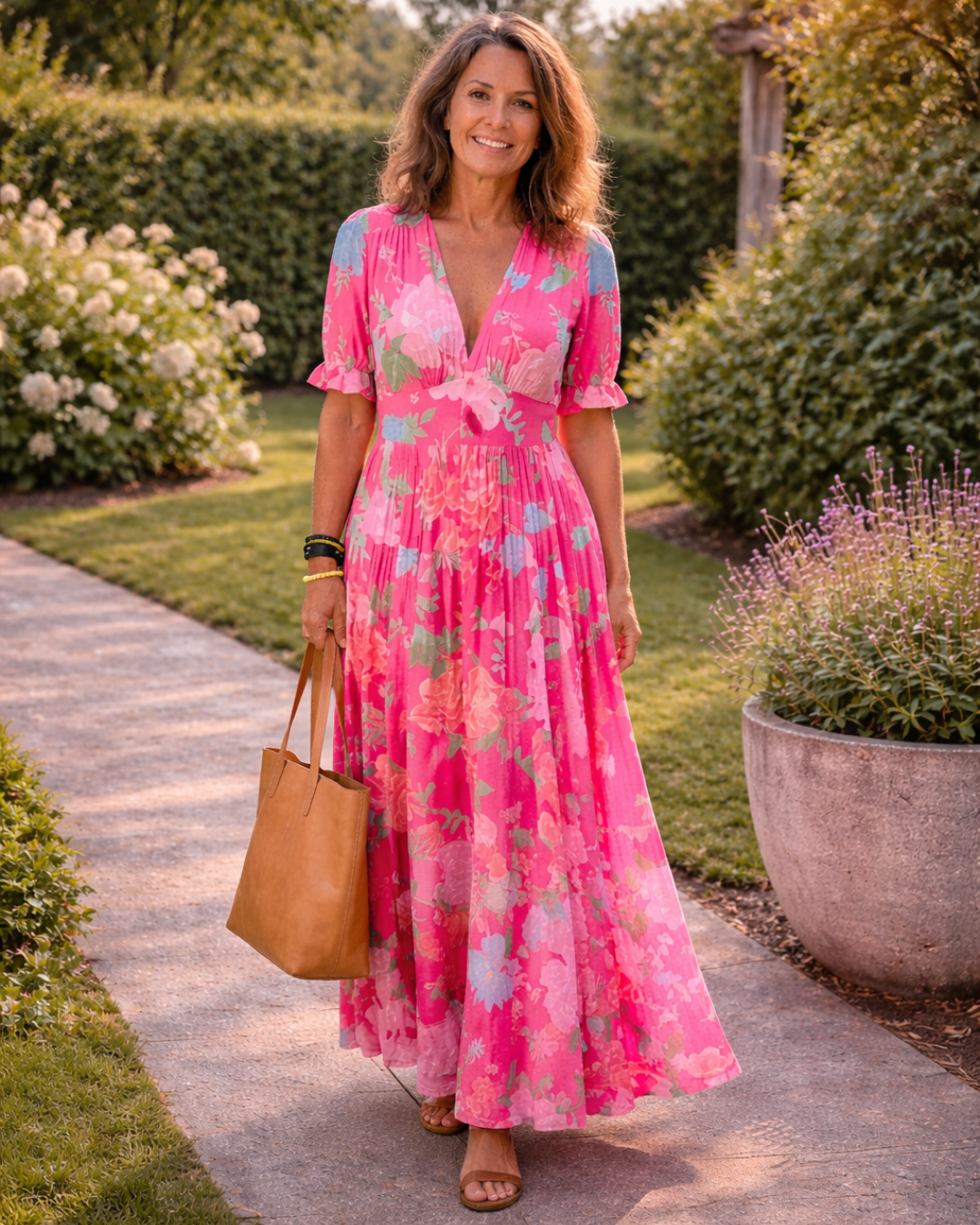 Nolira - V-Neck Floral Print Midi Dress