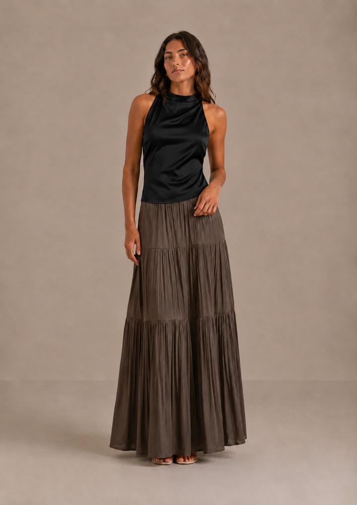 Noreli - Layered Woven Maxi Skirt
