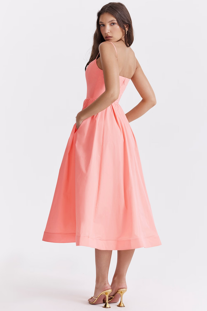 Nolara - Corset-Style Woven Midi Dress