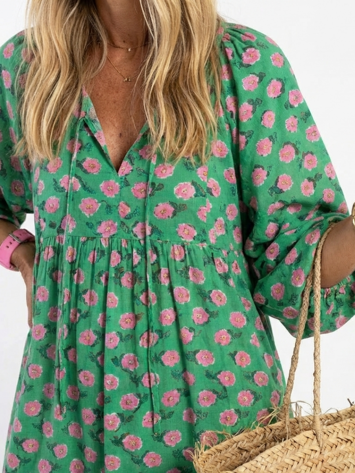 Kelora - Tiered Floral Print Midi Dress