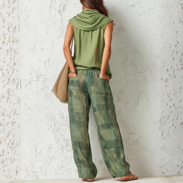 Kareli - Waterfall Neckline Cotton-Linen Set