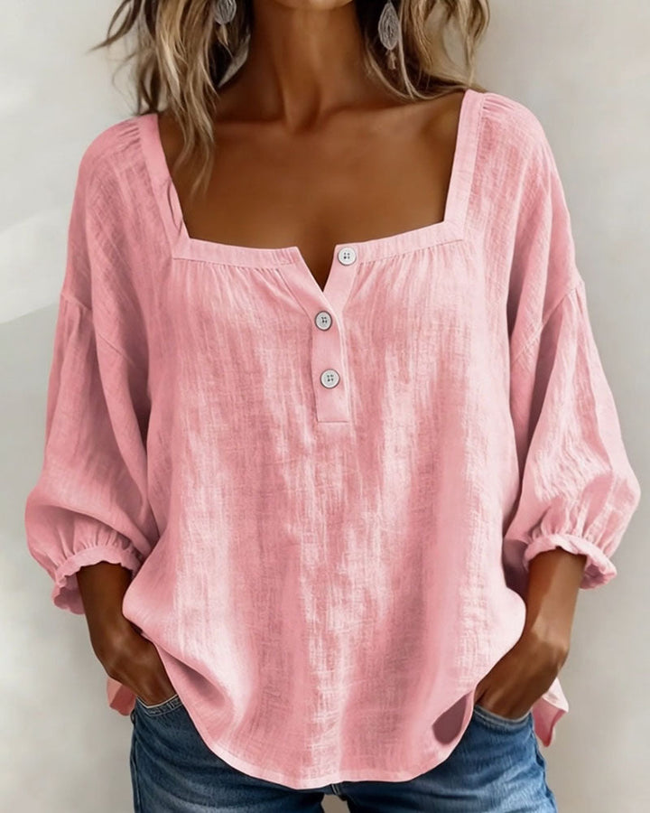 Sivara - Square Neck Cotton-Linen Blouse