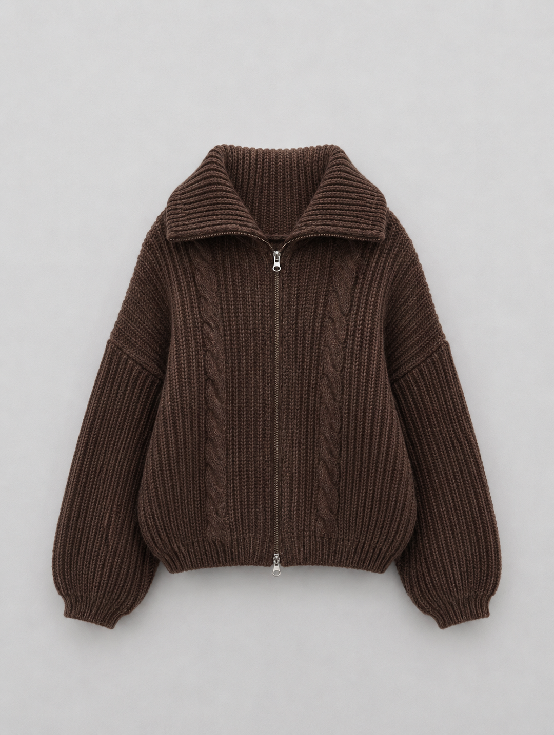 Velira - Zip-Front Cable Knit Cardigan