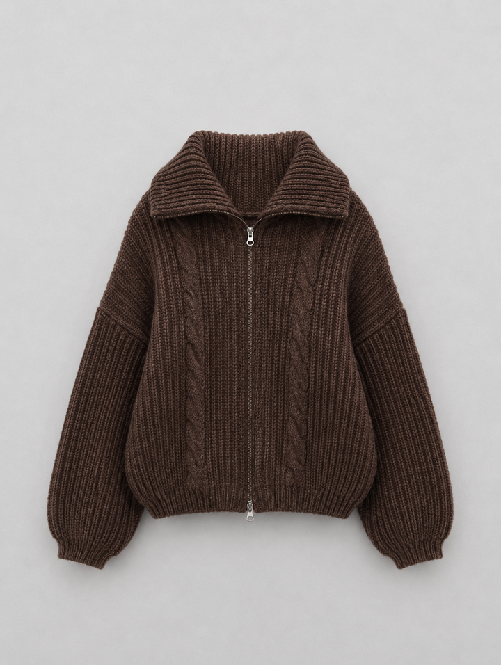 Velira - Zip-Front Cable Knit Cardigan