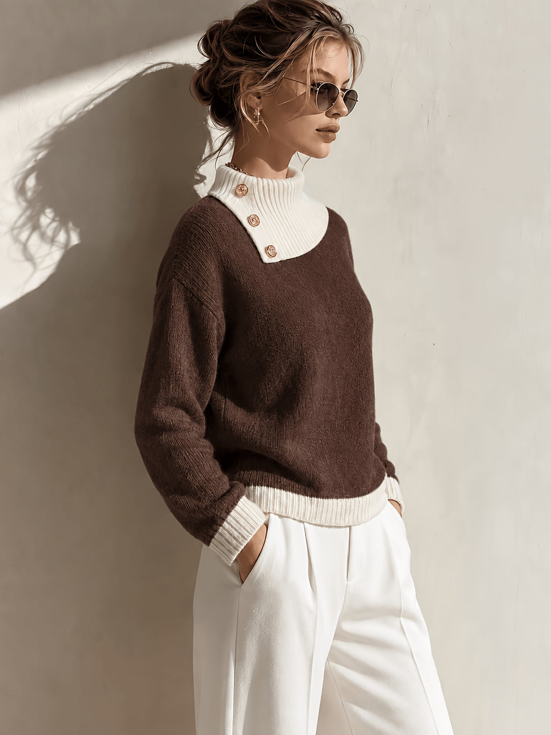 Calira - Asymmetric Neck Knit Sweater