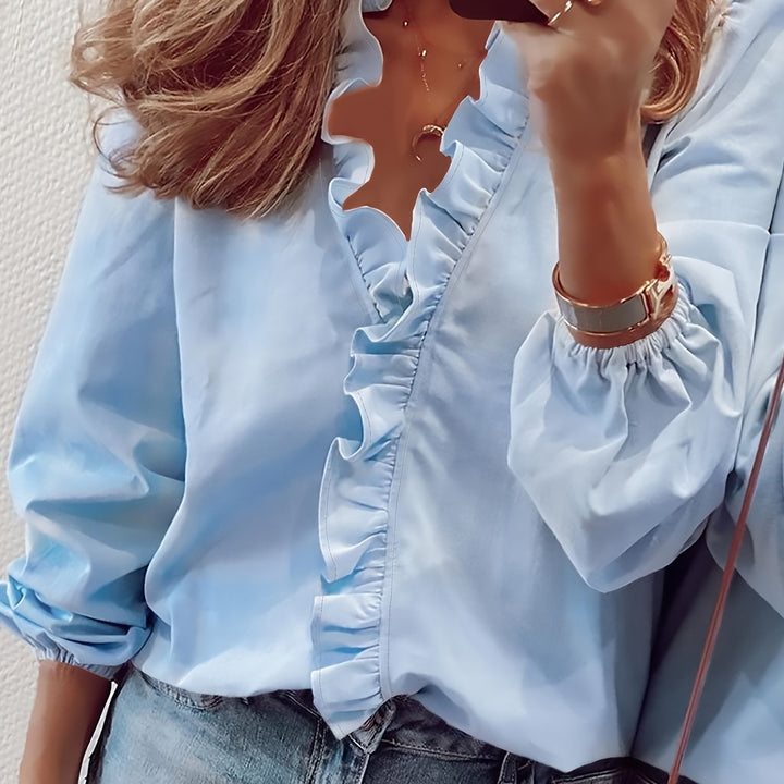 Noreli - Ruffle-Trim V-Neck Blouse