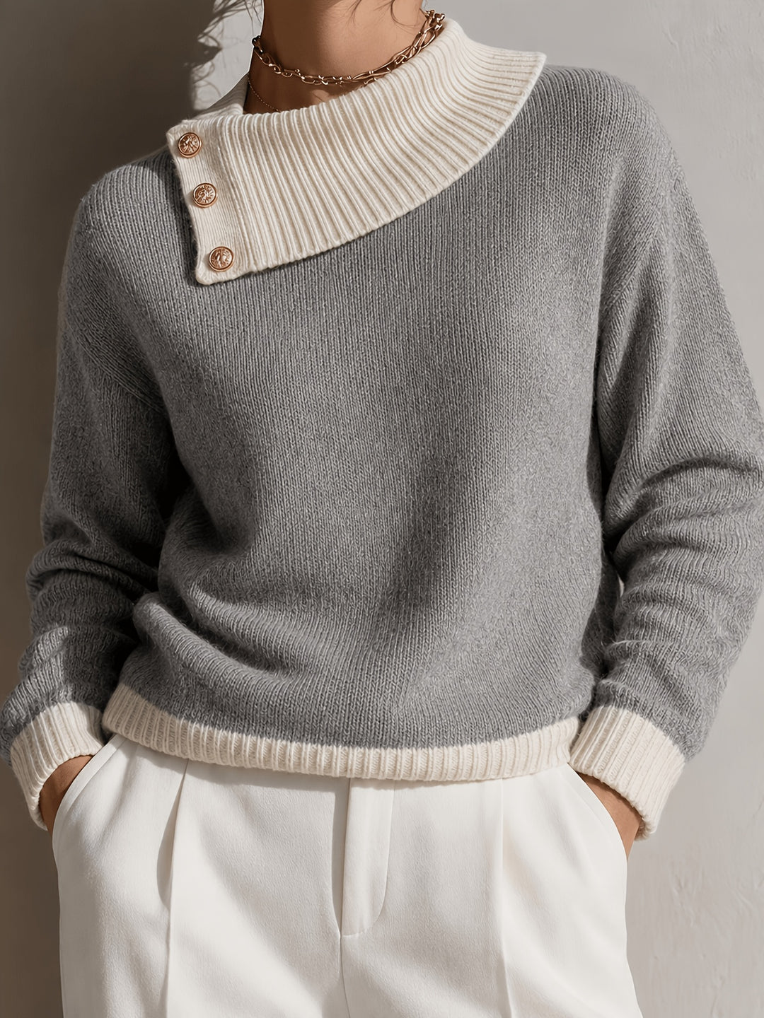 Calira - Asymmetric Neck Knit Sweater