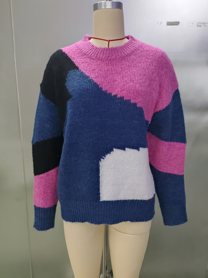 Luniva - Spliced Color-Block Knit Pullover