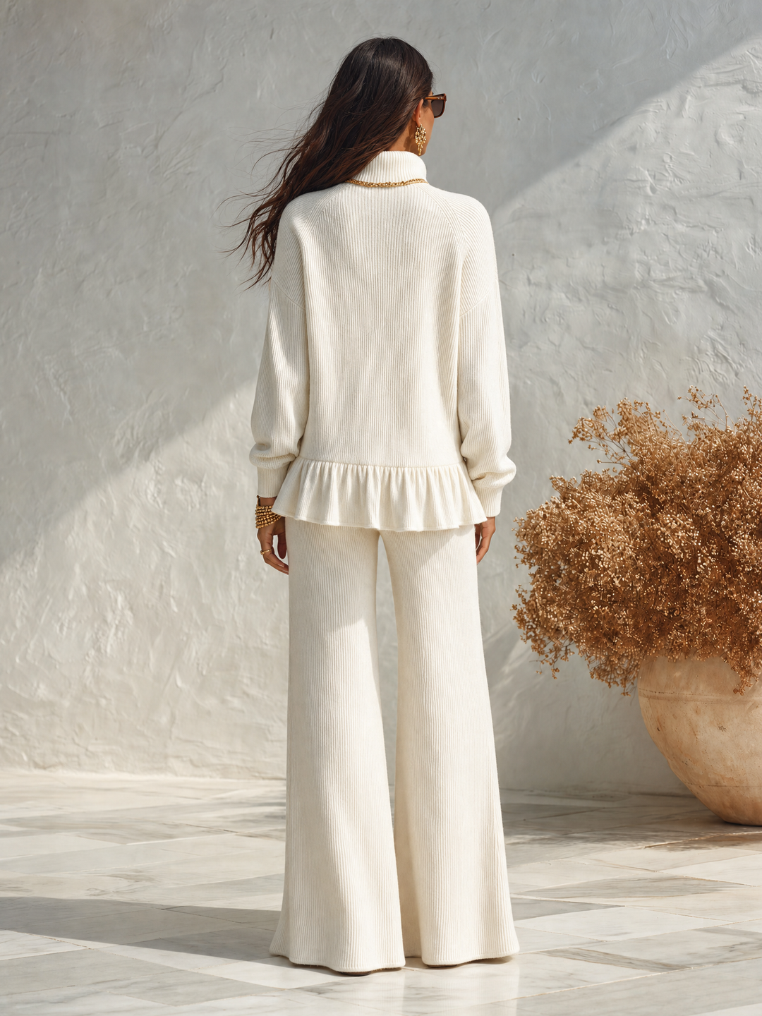 Reniva - Ruffled Knit Pants Set