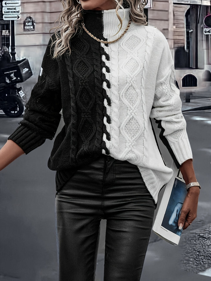Vesina - High-Neck Cable Knit Sweater