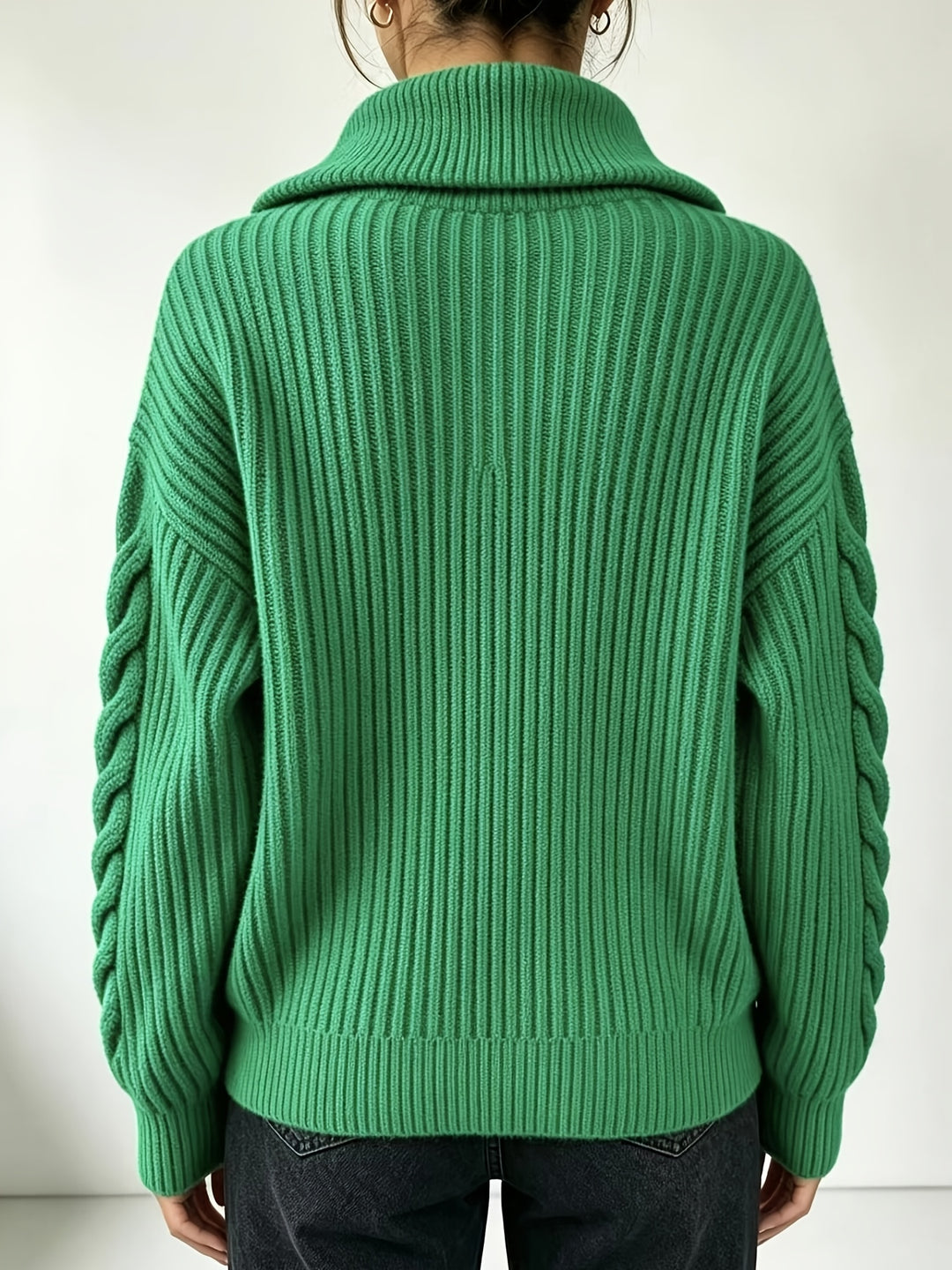 Nivara - Off-Shoulder Cable Knit Pullover Sweater
