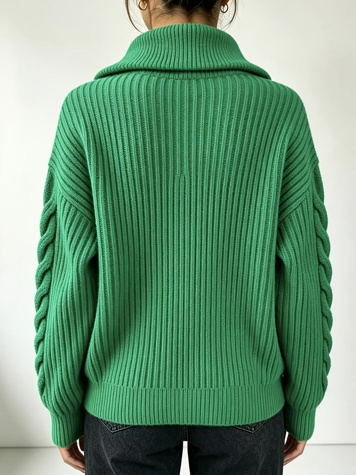 Nivara - Off-Shoulder Cable Knit Pullover Sweater