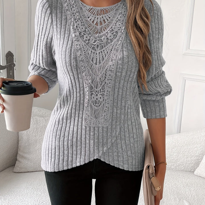 Nivara - Lace-Trim Round Neck Knit T-Shirt
