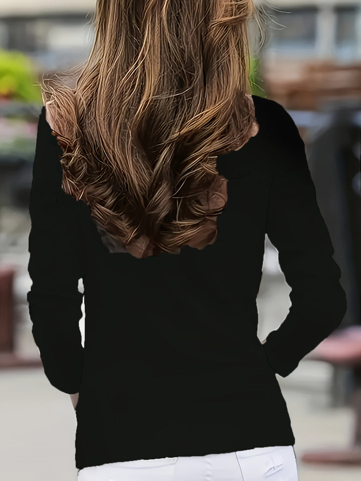 Selara - High Neck Stretch Knit Long-Sleeve T-Shirt