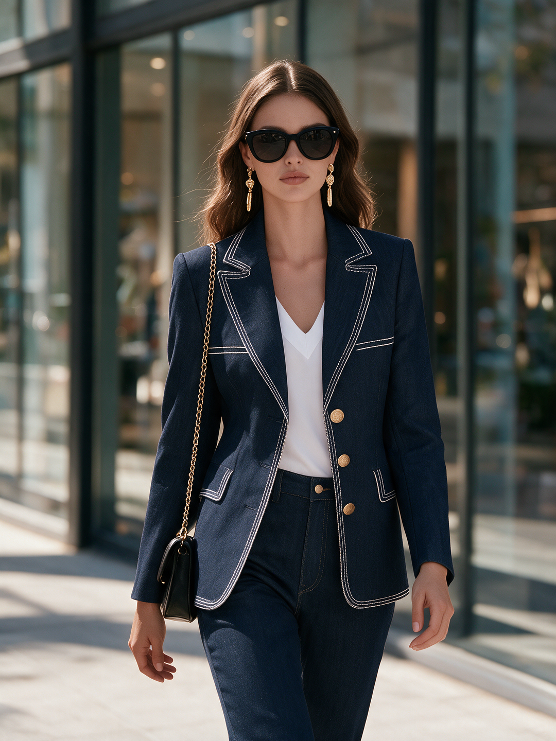 Orlise - Gold-Button Denim Blazer