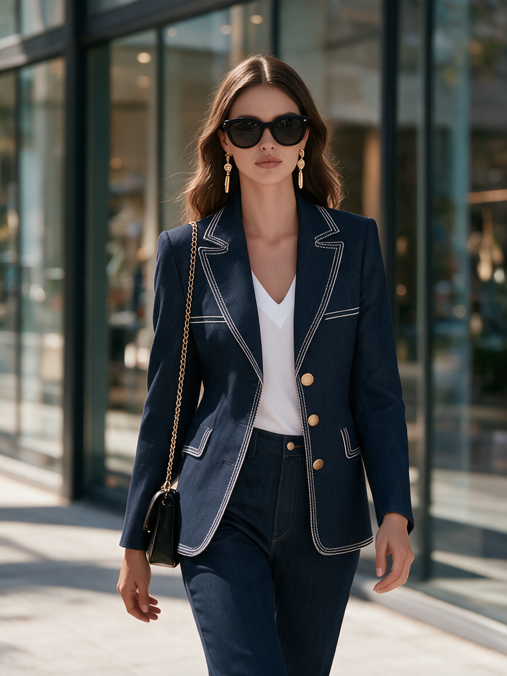 Orlise - Gold-Button Denim Blazer